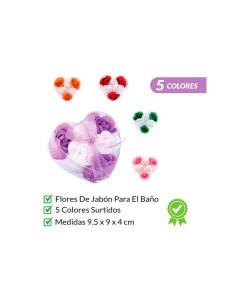6 Flores de jabón presentadas en estuche corazón decorado con lazo de organza a juego 2