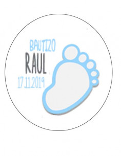 Etiqueta de Bautizo - Pie Azul