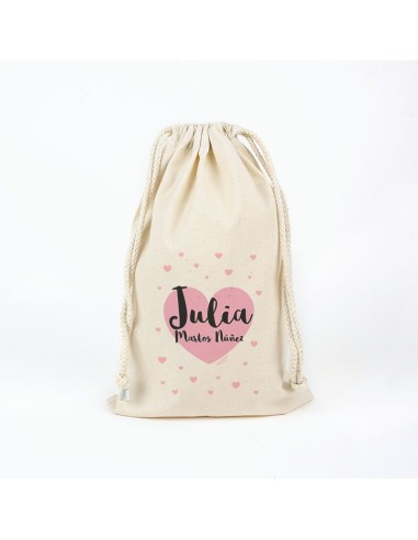 Bolsita Algodón Corazón Rosa Personalizada