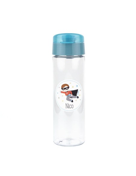 Pack Botella 600ml + Cajita Porta Alimentos Superhéroe Azul personalizadas