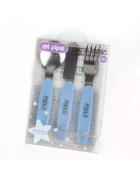 Cubiertos Acero Azul Personalizados