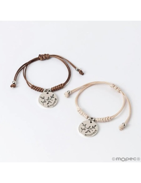 Pulsera Beige Medalla Paloma Marfil/Marrón