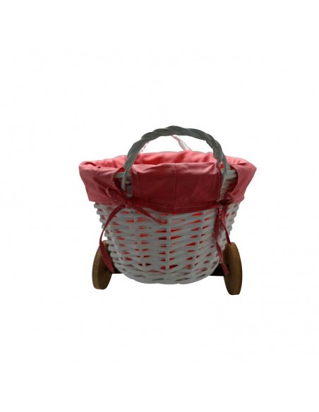 CESTA DE MIMBRE EN FORMA DE CARRITO ROSA