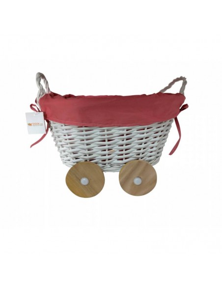 CESTA DE MIMBRE EN FORMA DE CARRITO ROSA