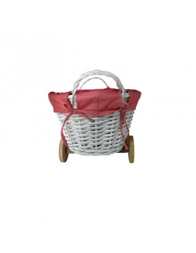 CESTA DE MIMBRE EN FORMA DE CARRITO ROSA CESTA DE MIMBRE EN FORMA DE CARRITO ROSA