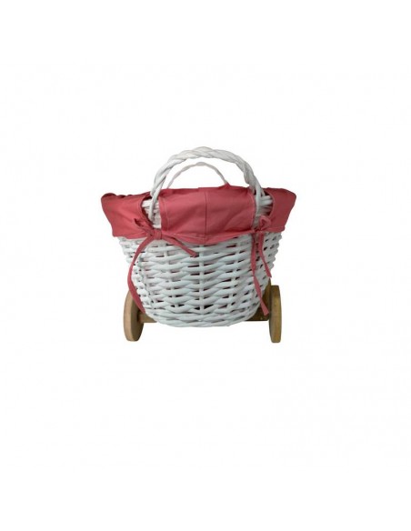 CESTA DE MIMBRE EN FORMA DE CARRITO ROSA