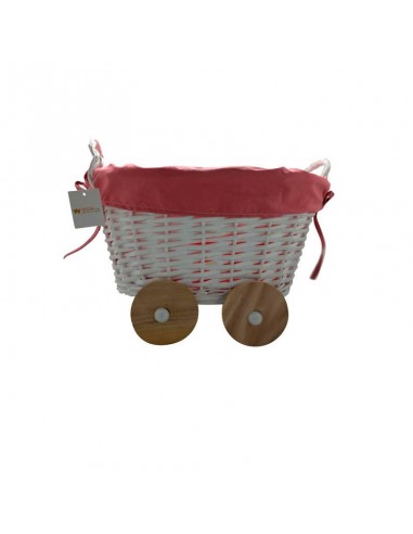 CESTA DE MIMBRE EN FORMA DE CARRITO ROSA CESTA DE MIMBRE EN FORMA DE CARRITO ROSA