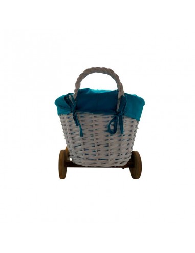 CESTA DE MIMBRE EN FORMA DE CARRITO AZUL CESTA DE MIMBRE EN FORMA DE CARRITO AZUL